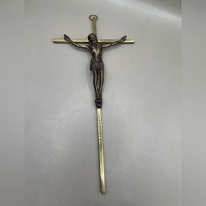 Vintage Bronze Tone Brass Crucifix Wall Cross INRI 10” Religious Jesus Christian
